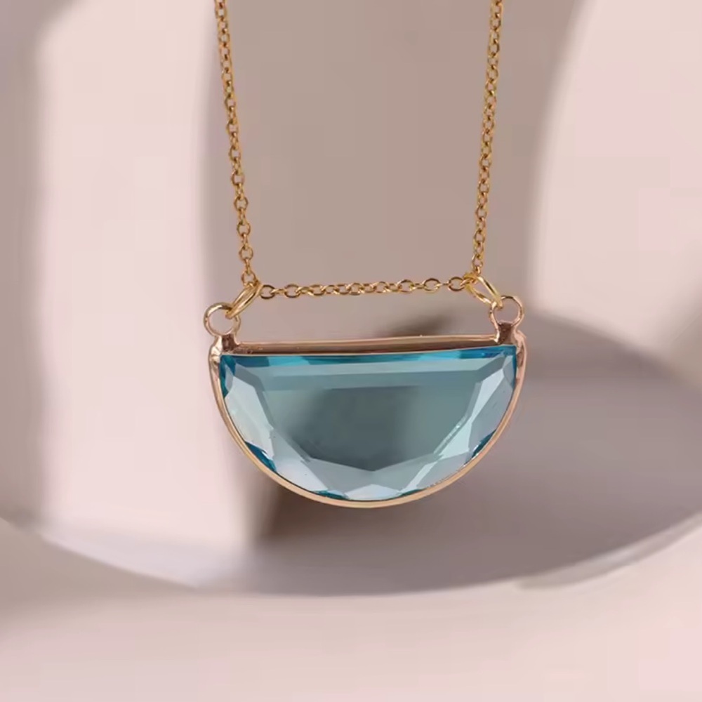Anthropologie Gold Blue Clear Half-Moon Necklace